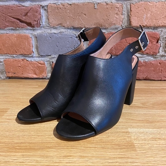 Halogen by Nordstrom Slingback Peep Toe Black Leather Chunky Heels - Picture 3 of 9